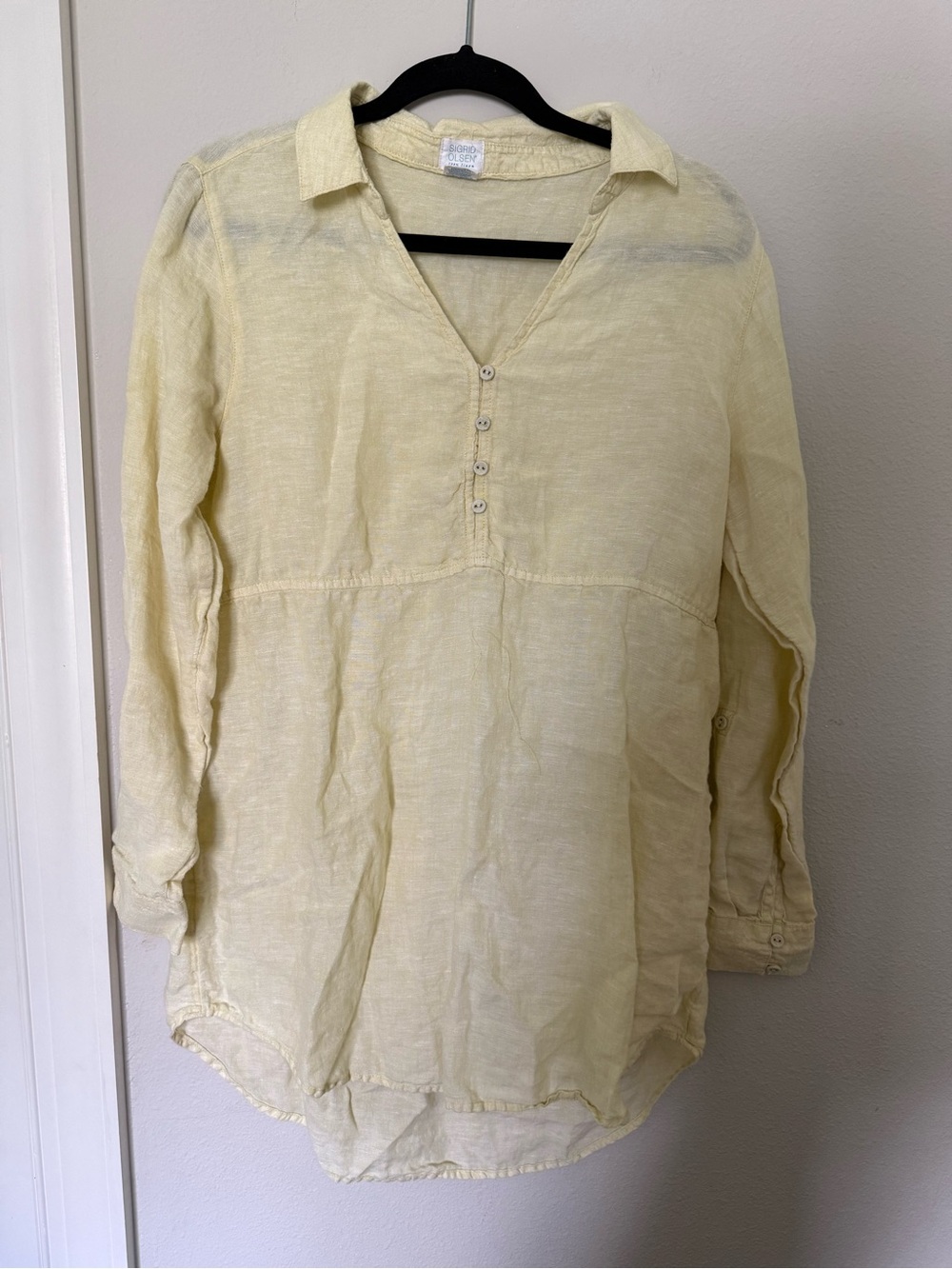 Sigrid Olsen Pale Yellow Linen Henley Tunic